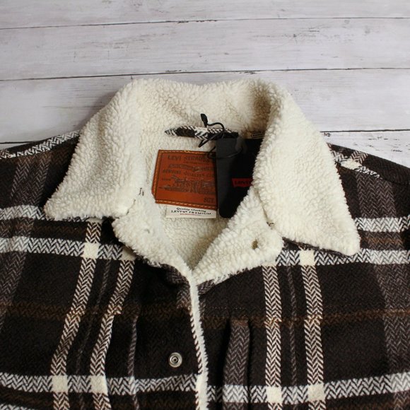 Levi Strauss Men's Plaid Trucker Jacket Size M Wool Blend Sherpa Lined - Picture 4 of 8